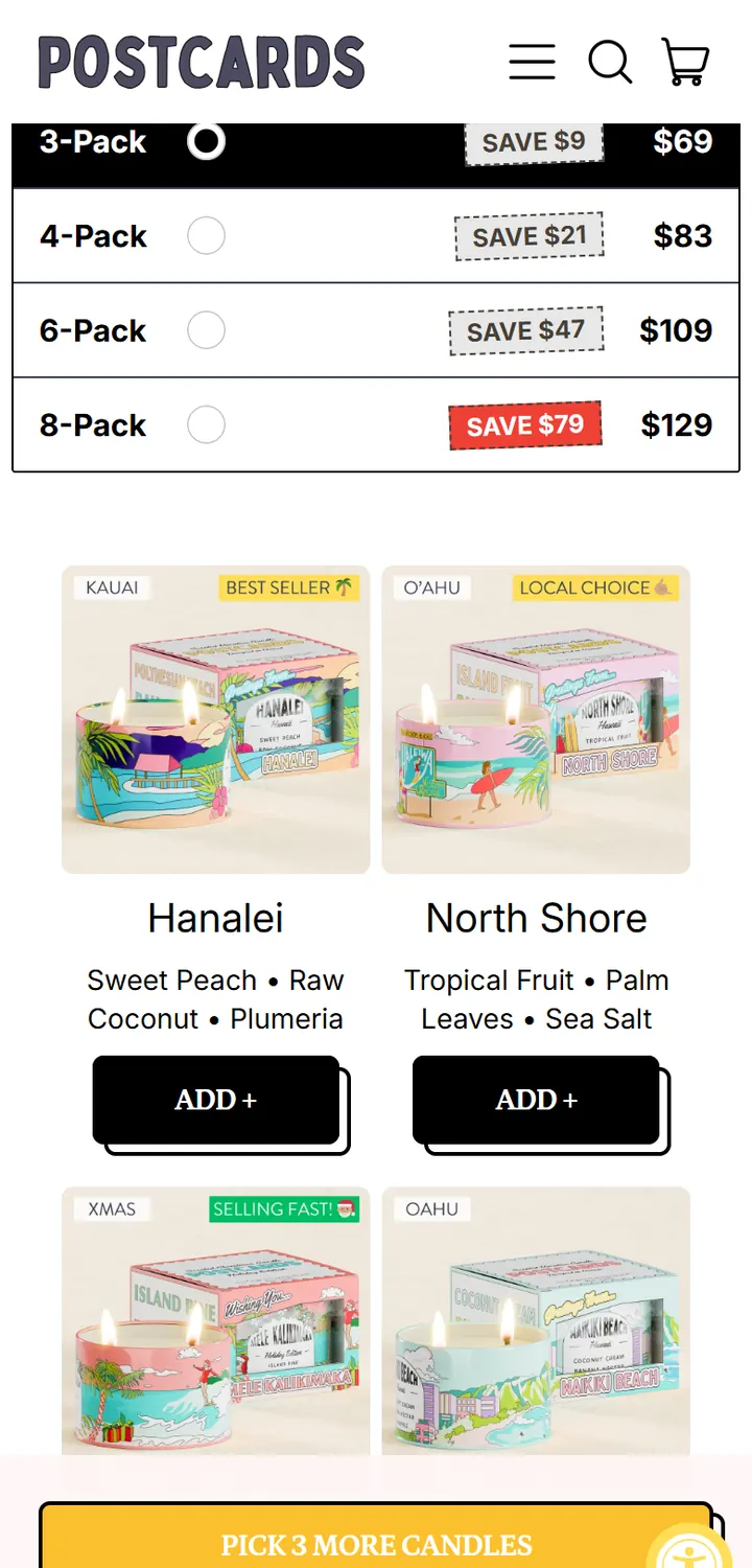 The Postcards bundle builder on a phone